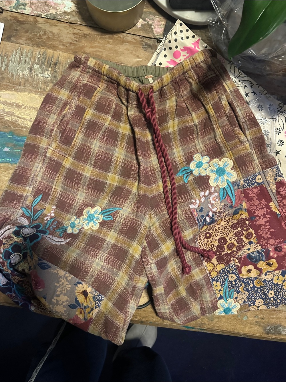 Brooks Embroidered Wide-Leg Patchwork Pants XS NWT - Picture 2 of 10